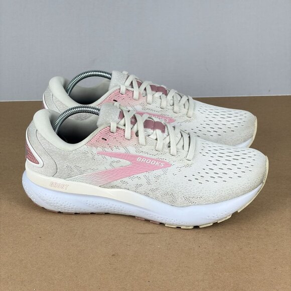 Brooks Ghost 16 Athletic Running Shoes Womens 9 Off White Pink Low Top Lace Up - Picture 3 of 10